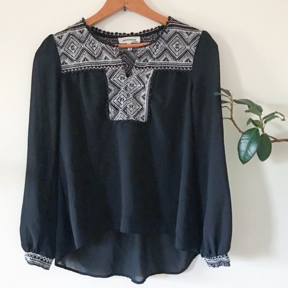 Black & White Long Sleeve Sheer Blouse
